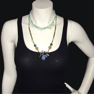 Chic Beaded Necklace with Blue and Gold Accents